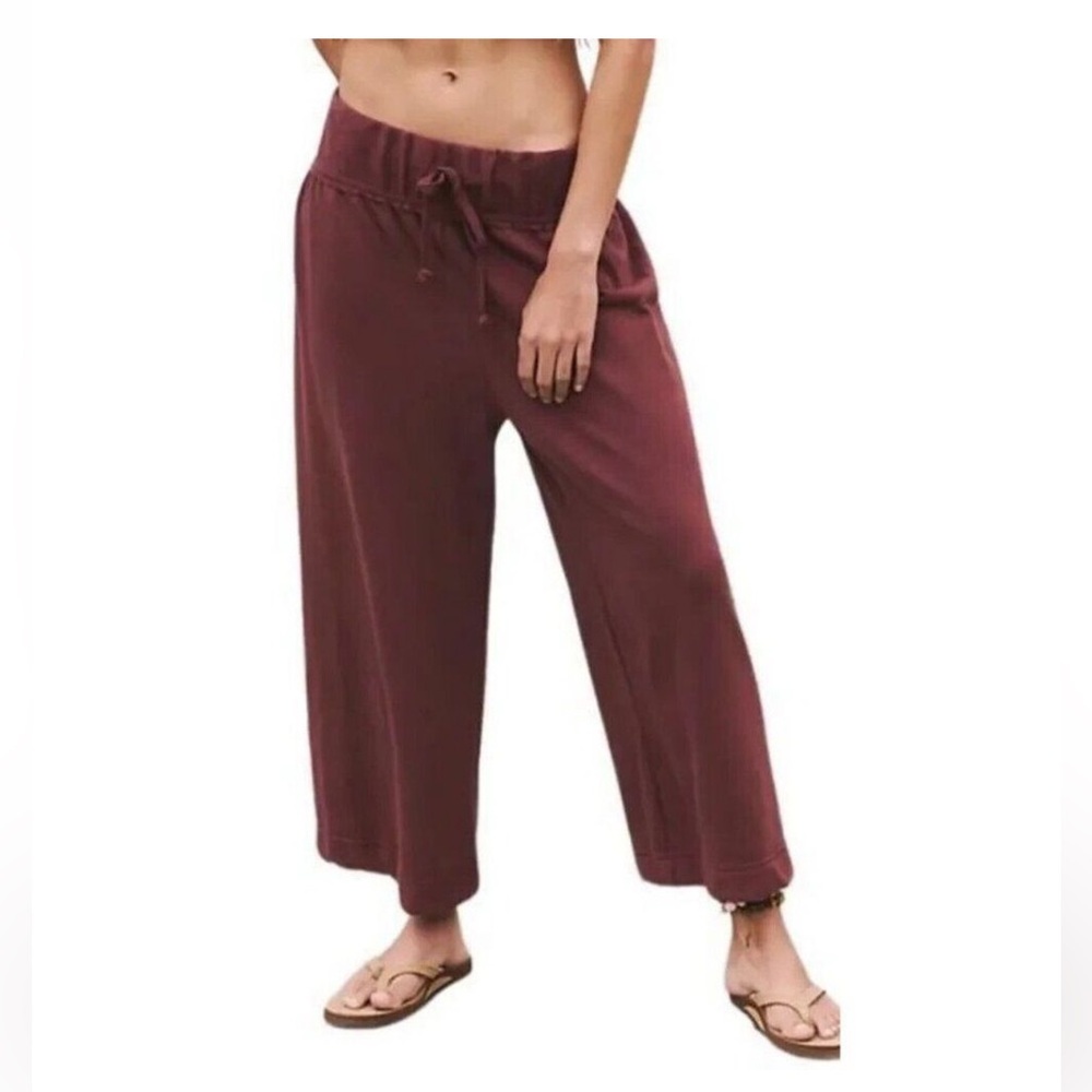 Free People Beach Wide Leg Cropped Sweat Pants - Maroon